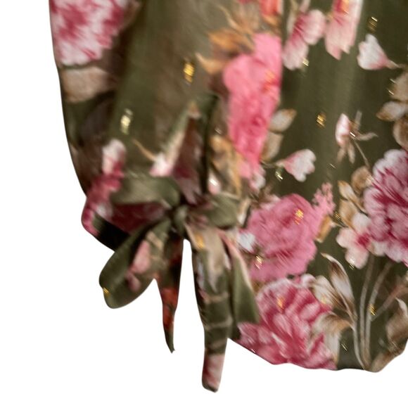 Haven & Blair Blouse Women's Small Green Metallic Floral Boho Sheer 3/4 Sleeve - Picture 8 of 11